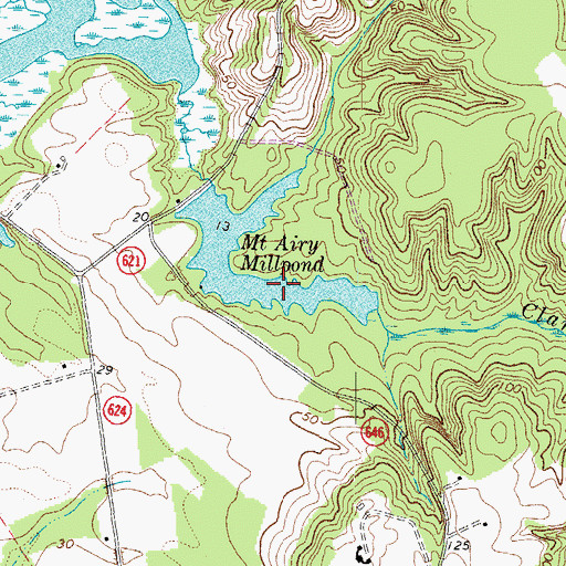 Topographic Map of Mount Airy Millpond, VA