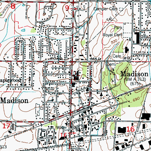 Topographic Map of Madison Middle School, AL