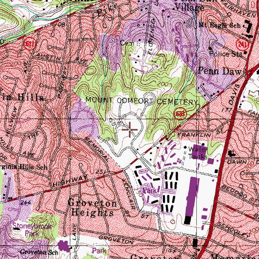 Topographic Map of Mount Comfort Cemetery, VA