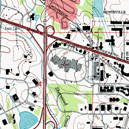 Topographic Map of Madison Square Mall Shopping Center, AL
