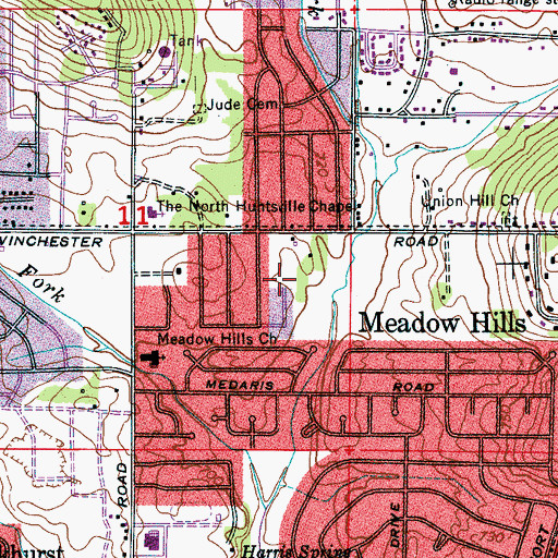 Topographic Map of Meadow Lane Estates, AL