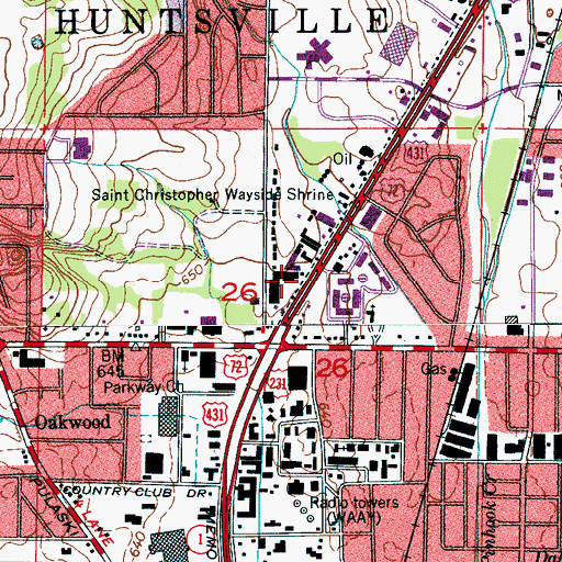 Topographic Map of Memorial Plaza Shopping Center, AL