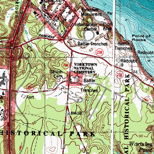 Topographic Map of Yorktown National Cemetery, VA