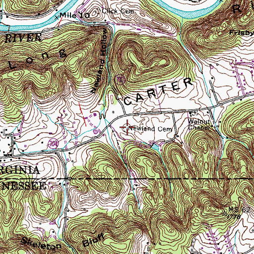 Topographic Map of Newland Cemetery, VA