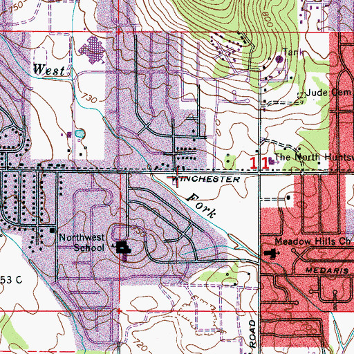 Topographic Map of North Hills Christian Church, AL