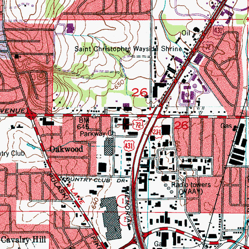 Topographic Map of Oak Park Shopping Center, AL