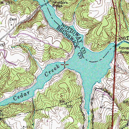 Topographic Map of Nottoway Reservoir, VA