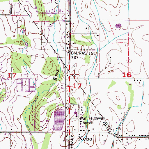 Topographic Map of Oakland Church (historical), AL