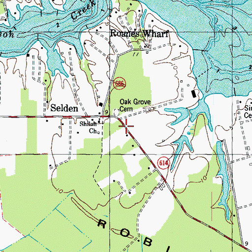Topographic Map of Oak Grove Cemetery, VA