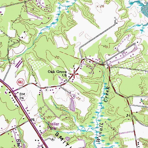 Topographic Map of Oak Grove Church, VA