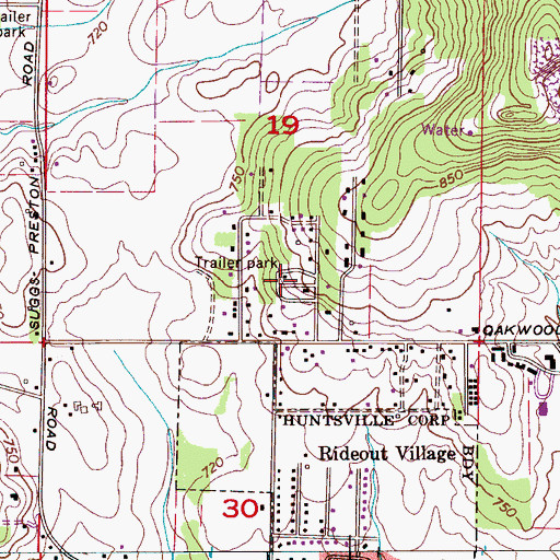 Topographic Map of Oakwood, AL