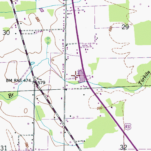 Topographic Map of Owen Crossroads Church of God, AL