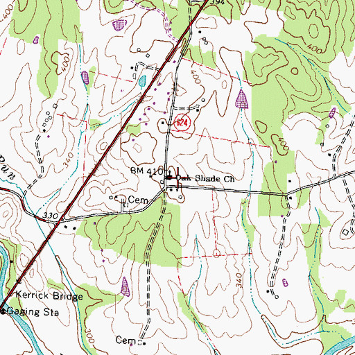 Topographic Map of Oak Shade Church, VA
