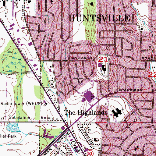 Topographic Map of Parkwood Estates, AL