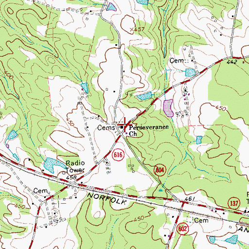 Topographic Map of Perserverance Church, VA