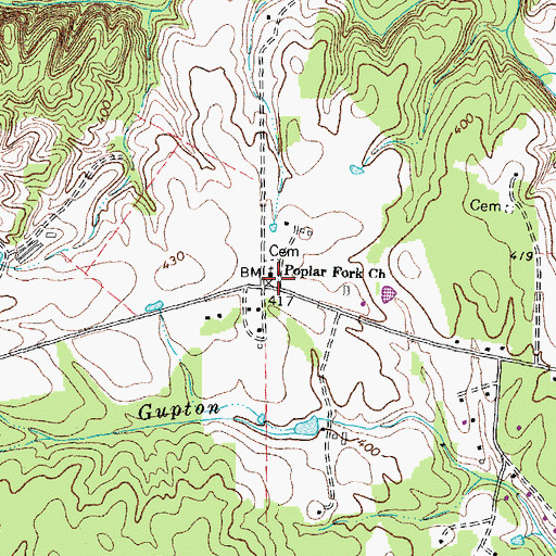 Topographic Map of Poplar Fork Church, VA
