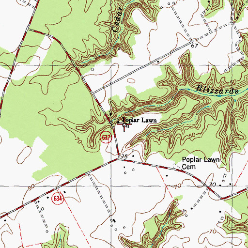 Topographic Map of Poplar Lawn Church, VA