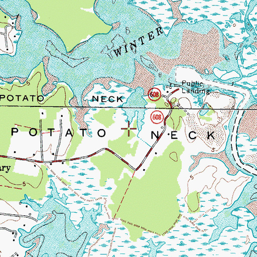 Topographic Map of Potato Neck, VA