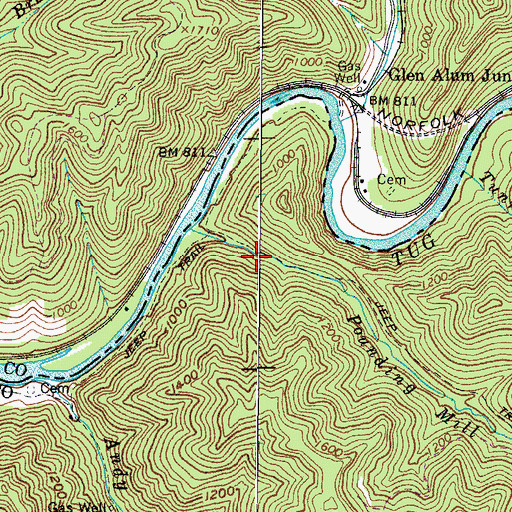 Topographic Map of Pounding Mill Branch, VA