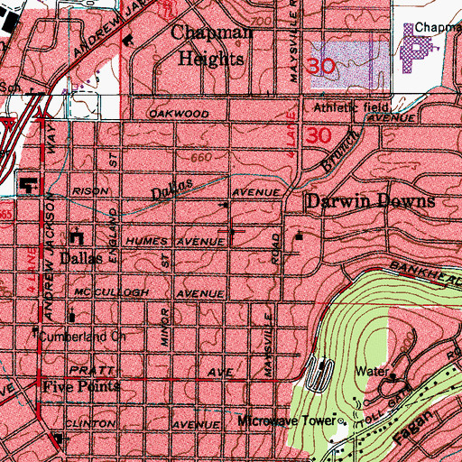 Topographic Map of Stevens Avenue Church of Christ, AL