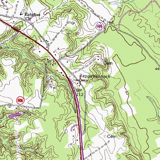 Topographic Map of Rappahannock Cemetery, VA