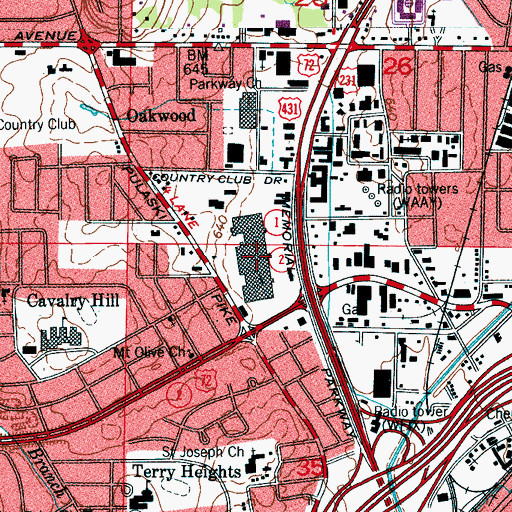 Topographic Map of The Mall Shopping Center (historical), AL