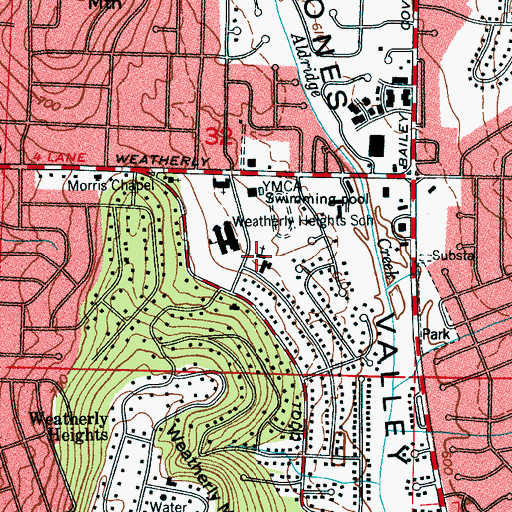 Topographic Map of Weatherly Heights Baptist Church, AL