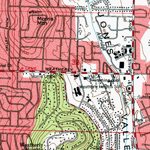 Topographic Map of Weatherly Heights Church of Christ, AL