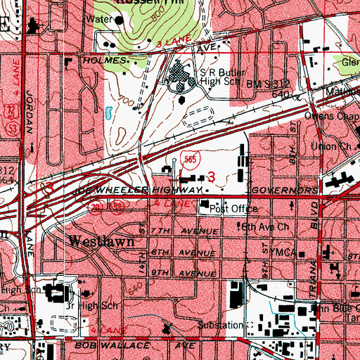 Topographic Map of Westland Plaza Shopping Center, AL
