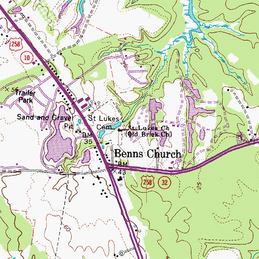Topographic Map of Saint Lukes Church, VA