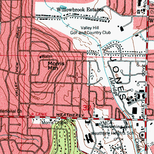 Topographic Map of Willow Hills Estates, AL