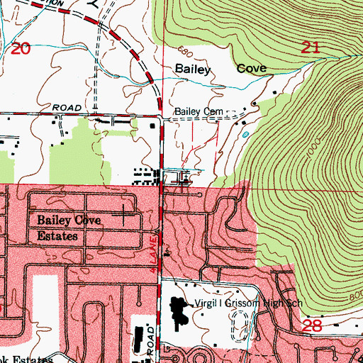 Topographic Map of Willowbrook Baptist Church, AL
