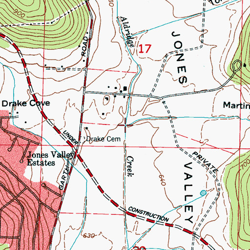 Topographic Map of Martin Hollow Branch, AL