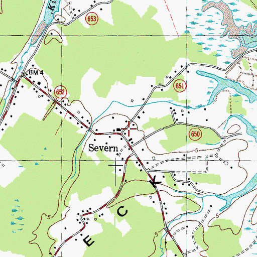 Topographic Map of Severn, VA