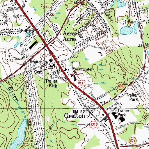 Topographic Map of Yorkminister Church, VA