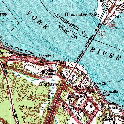 Topographic Map of Yorktown Creek, VA