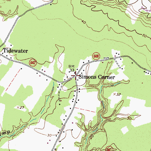 Topographic Map of Simons Corner, VA
