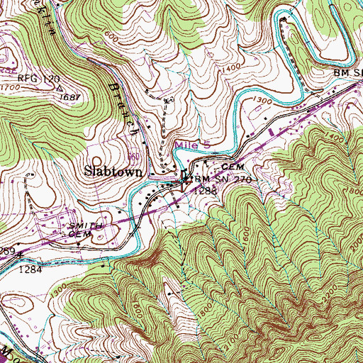 Topographic Map of Slabtown, VA