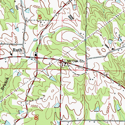 Topographic Map of Mount Oak Cemetery, AL