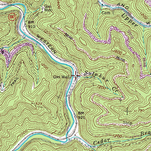 Topographic Map of Sulphur Creek, VA