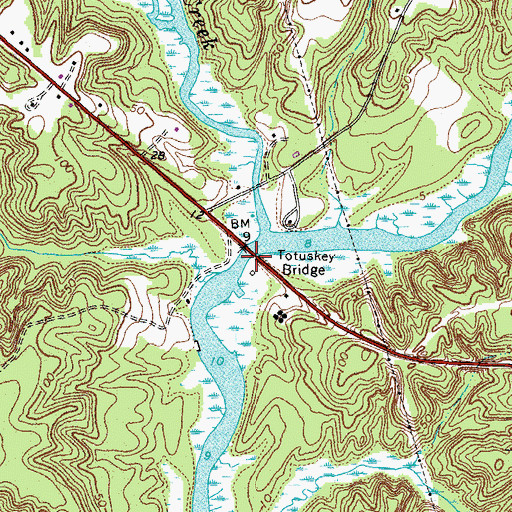 Topographic Map of Totuskey Bridge, VA