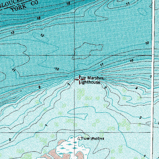 Topographic Map of Tue Marshes Lighthouse, VA