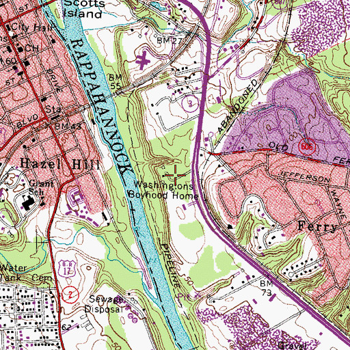 Topographic Map of Washingtons Boyhood Home, VA