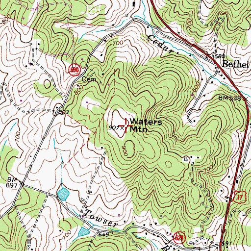 Topographic Map of Waters Mountain, VA