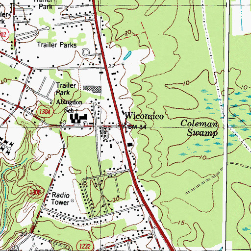 Topographic Map of Wicomico, VA