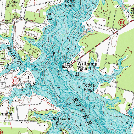 Topographic Map of Williams Wharf, VA