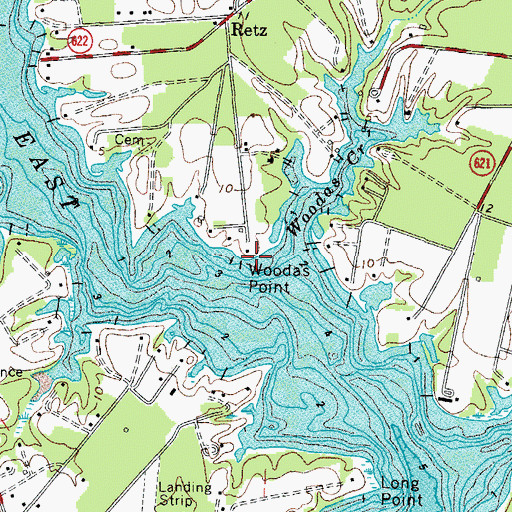Topographic Map of Woodas Point, VA