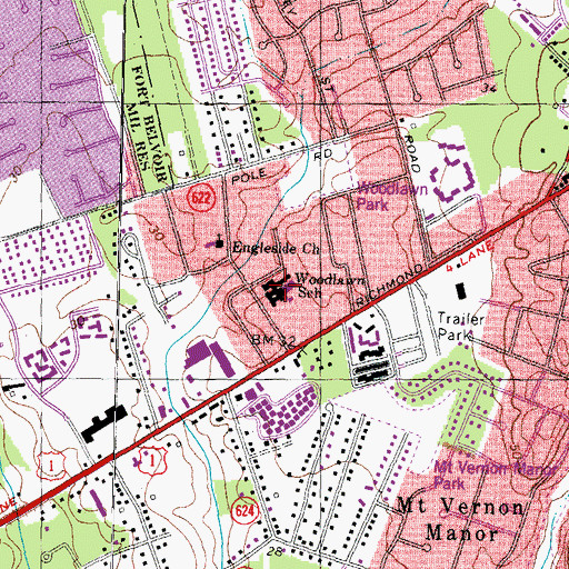 Topographic Map of Woodlawn Elementary School, VA