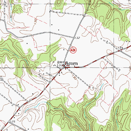 Topographic Map of Acorn, VA