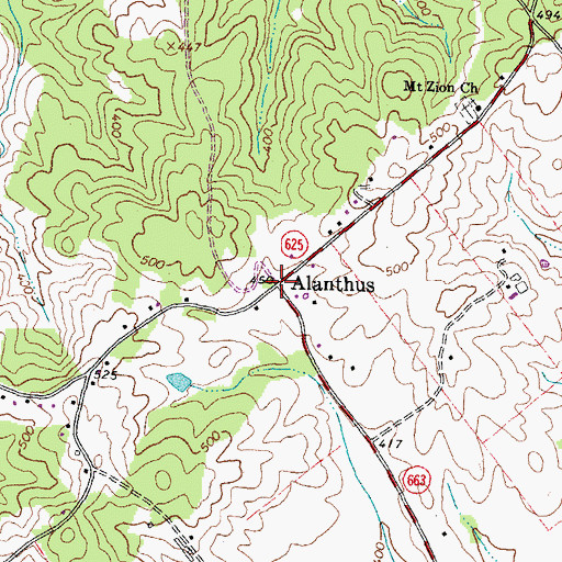 Topographic Map of Alanthus, VA